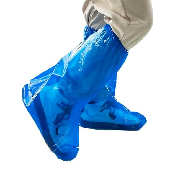 Scheam 50 Pcs (25 Pairs) Disposable Rain Shoe Cover,Blue Thicker Boot,Plastic Long Shoe Cover,Clear Waterproof Anti-Slip Overshoe,One Size Fits All,for Rainy Day Use