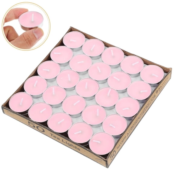 Scheam 50 Pcs Small Tea Lights Paraffin Wax Candles Unscented Tealights 2 Hour Burn Time Round Mini Candles for Birthday Wedding Valentine Anniversary Dinner Table Decoration (Pink)