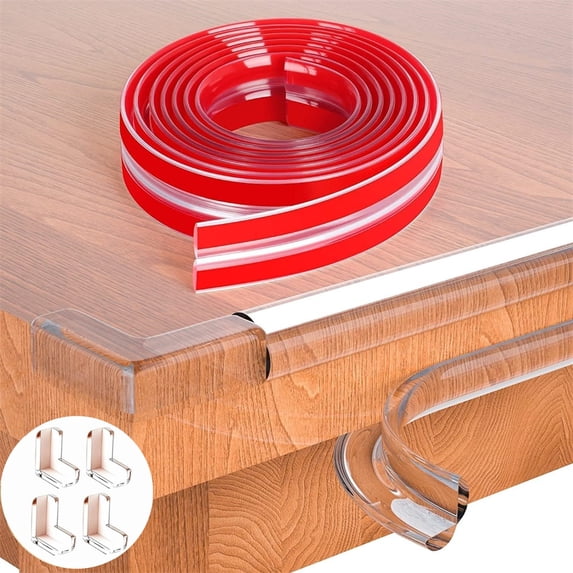 Scheam 6.6 Ft Edge Safety Bumper and 4 L Shaped Soft Corners Set,Clear Corner Protector Adhesive Tape,Furniture Corner Guards,Sharp Corner Protectors Covers,for Cabinet Table Crib Proofing