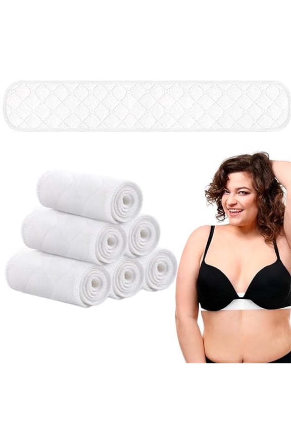 Scheam 6 Pack Rectangle Bra Liners for Sweating Rash,Cotton Under Breast Liners,White Reusable Absorb Sweat Pads,for Women Sweating Supplies (17 x 3 Inch)