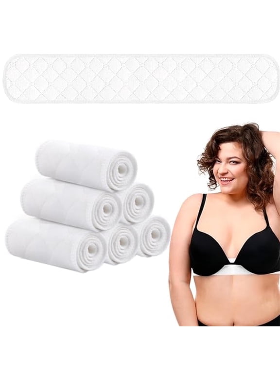 Scheam 6 Pack Rectangle Bra Liners for Sweating Rash,Cotton Under Breast Liners,White Reusable Absorb Sweat Pads,for Women Sweating Supplies (17 x 3 Inch)