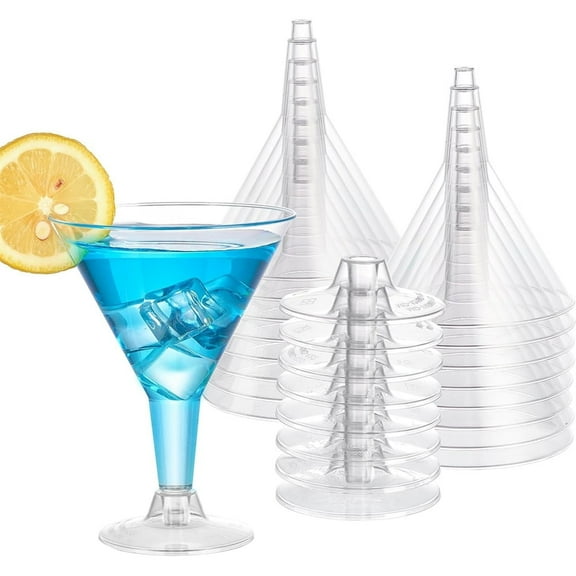 Scheam 6 oz Plastic Martini Glasses,24 Pcs Clear Cocktail Cups,Disposable Champagne Glasses,Unbreakable Dessert Cups,Stackable Wine Containers,for Wedding Party Buffet
