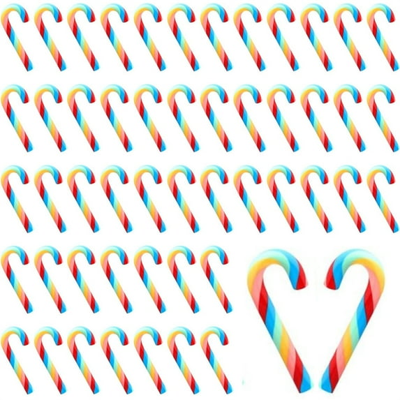 Scheam 60 Pcs Fake Candy Canes for Christmas 1.2 inch Mini Candy Ornaments Polymer Clay Cane Crafts for Home Holiday Xmas Tree Hanging Decorations (Mixcolor)