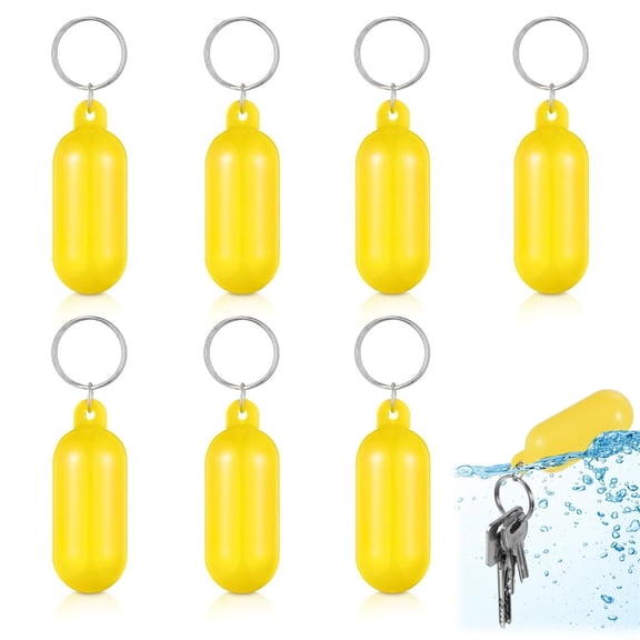 Scheam 7 Pcs Floating Key Rings,Plastic Keychains for Boat,Oval Shape Floating Key Pendant,Waterproof Float Key Holder,Water Sport Accessory,for Outdoor Surfing Rowing Fishing (Yellow)