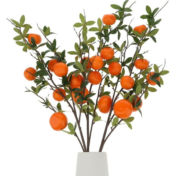Scheam 8 Pcs Simulation Orange Plastic Branches,Artificial Tangerine Tree Plant Twig,Realistic Faux Foam Oranges Fruit with Green Leaves,Fake Greenery Props,for Home DIY Decor 17.7 Inch