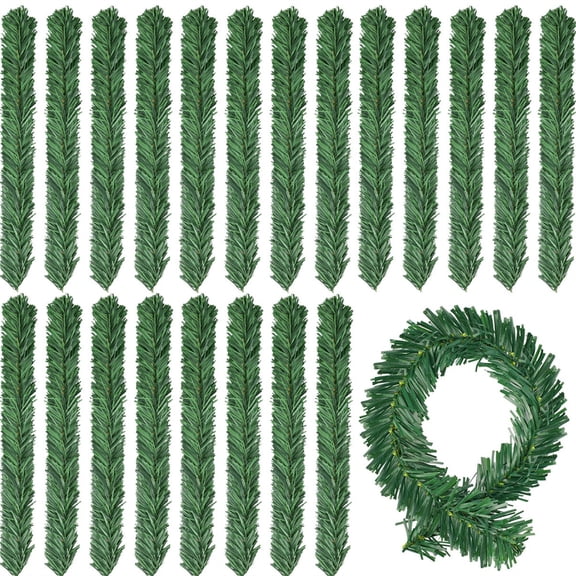 Scheam Artificial Christmas Garland Ties,Green Realistic Pine Needles Twist Ties,Plastic Wreath Decorations,for Christmas Tree Stairs Railing Fireplace Decor Holiday Gift Wrapping 48 Pcs