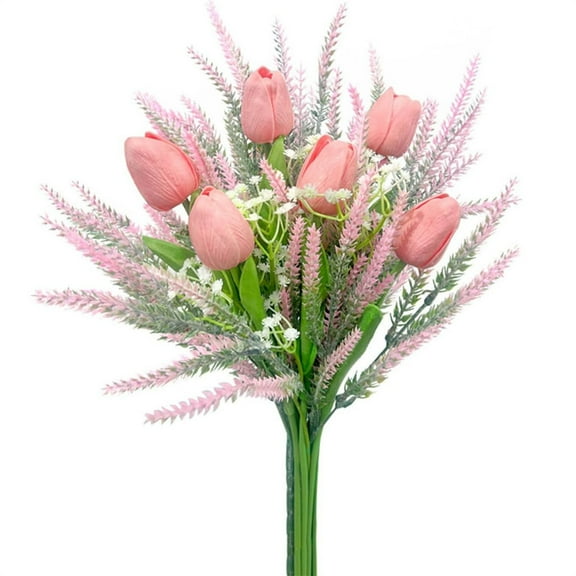 Scheam Artificial Flowers Pink Tulips,Plastic Fake Lavender Mixed Bouquet,,Wedding Table Centerpieces Floral Arrangements,for Decoration Home Birthday Party 12 Pieces
