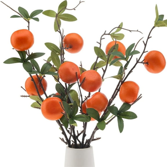 Scheam Artificial Orange Tree Branches,17.7 Inch Plastic Tangerine Branches,Foam Fake Oranges Fruit with Green Leaves,Realistic Faux Greenery Props,for Home Office Cabinet 4 Pack