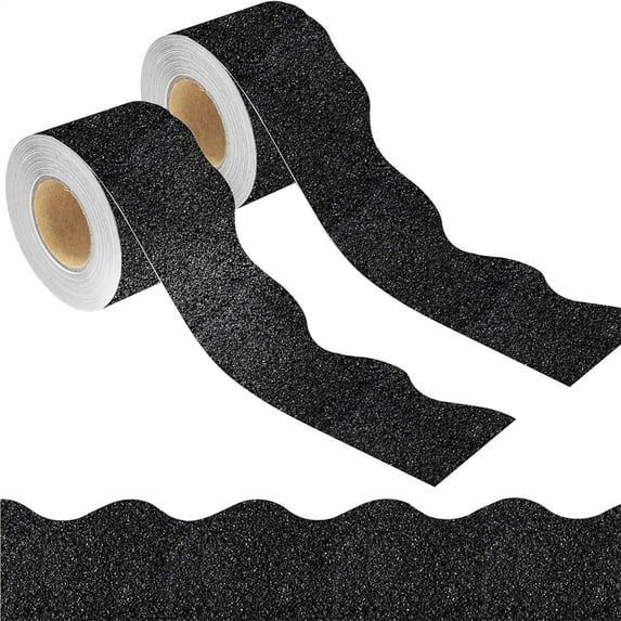 Scheam Balck Bulletin Board Borders Stickers,65 Feet Glitter Scalloped Decorative Trims,Sparkle Self-Adhesive Poster Borders,for Home Office Classroom Birthday Party Decorations