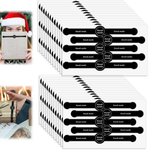 Scheam Black Handmade Food Sealing Stickers Long Strip Tamper-Proof Baking Self-Adhesive Labels Stickers Packaging Cookie Pastry Bread Bags,Party Supplies 40 Sheets (200 Pcs) Style-B