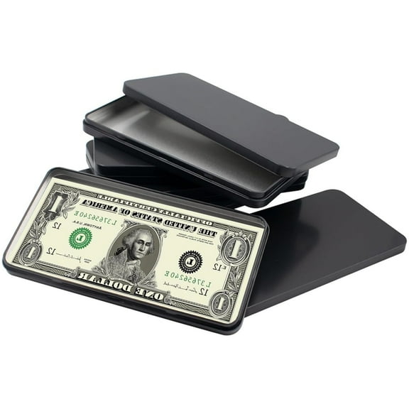 Scheam Black Rectangular Cash Box with Lid,Metal Empty Money Case,Small Currency Tray,Portable Dollar Bill Holder,Tin Storage Container,for Jewelry Stamps Coin Ticket 4 Pack