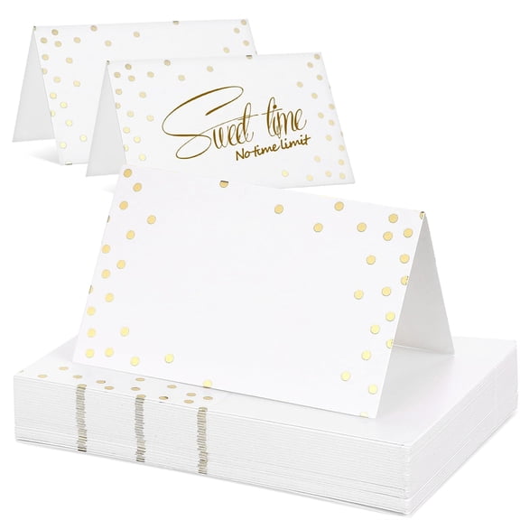 Scheam Blank Table Place Cards,50 Sheets White Name Cards with Gold Dots Border,Delicate Seating Cards,for Wedding Dinner Birthday Parties Banquets Receptions Table Setting 3.5” x 2.2”