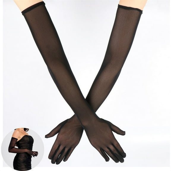 Scheam Clear Black Long Satin Gloves,21.6" Tea Party Gloves,1920s Opera Gloves,Women Elbow Stretchy Gloves,for Bridal Prom Costumes Dance Formal Dress 1 Pair