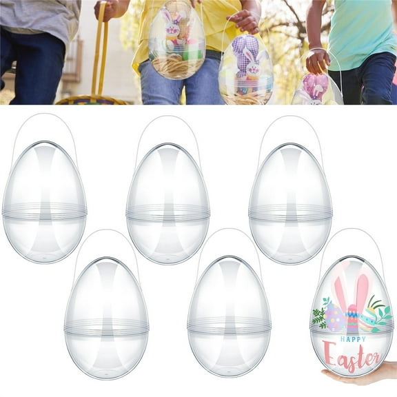 Scheam Clear Empty Egg with Handles,Jumbo Plastic Fillable Egg,Transparent Easter Egg,Large Egg Shaped Storage Baskets,for Easter Hunt Game Supplies Party Decoration 6 Pack 8Inch