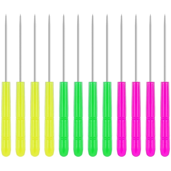 Scheam Cookie Decorating Supplies,12 Pcs Stainless Steel Biscuit Icing Pin,Sugar Stir Needle with Plastic Handle,Straight Tip Pin,Multicolor Cake Scribe Tool,for Baking Lovers