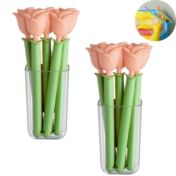 Scheam Creative Flower Shaped Sealing Clips,10 Pcs Cute Rose Chip Clips,Food Packages Clips,Plastic Freshness Bag Clip,Free Magnetic Refrigerator Storage Box,Kitchen Accessories (Pink)