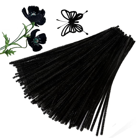 Scheam Creative Pipe Cleaners Set,Black Chenille Stem ,Iron Wire Fuzzy Sticks,Handcraft Plush Twisted Rod,for Festivals Gift Making DIY Arts Crafts Decorations 200 Pieces