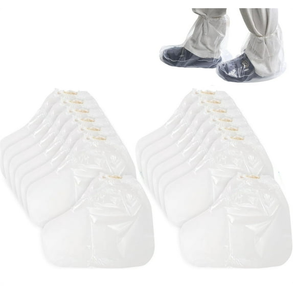 Scheam Disposable Elastic Band Shoe Covers,20 Pair Plastic Rain Boot Covers,Non-Slip Shoe Protectors,Waterproof Boot Covers,for Men and Women Outdoor Overshoes (Clear)