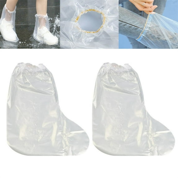Scheam Disposable Waterproof Shoe Covers,10 Pair Plastic Rain Boot Covers,Non-Slip Shoe Protectors,Elastic Band Boot Covers,for Men and Women Outdoor Overshoes (Clear)