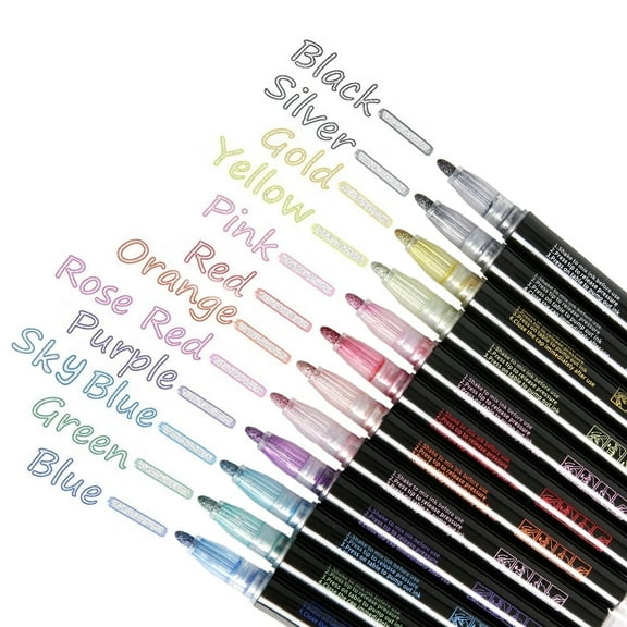 Scheam Double Line Outline Pens, 12 Colors Self-outline Metallic Markers, Shimmer Glitter Pens Set for Christmas Card Writing, Birthday Greeting, DIY Art Crafts for Christmas Gifts