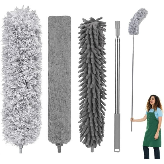 Scheam Dusters for Cleaning High Ceiling Fan, Microfiber Duster with Extension Pole 30-100 Inches,Retractable Gap Dust Brush Cleaner Long Feather Duster for Cleaning Cobweb,Furniture,Gray