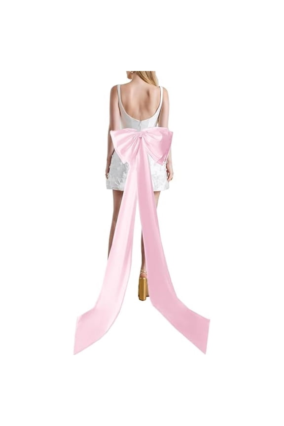 Elegant Detachable Bow Train for Women Girls,Large Removable Big Satin Bow with Long Tail,Ribbon Bow Bride Dresses Decorations,for Wedding Dress Formal Evening Gown (Pink)