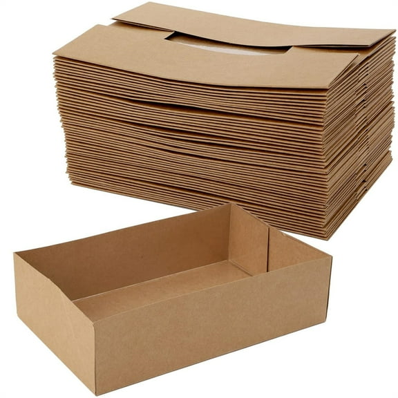 Scheam Foldable Paper Trays,50 Pcs Brown Kraft Snack Trays,Disposable Cardboard Food Boxes,8.7" 5.5" x 2.4" Rectangular Drink Fast Food Containers,for Party Picnic Movie Night Supplies
