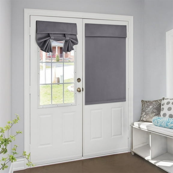 Scheam Gray Blackout Door Curtains,26 X 40 Inch Privacy Curtains for Half Window,Room Darkening Shades,Thermal Insulated Blinds,Tool Free Self Adhesive,for Home Kitchen Patio 1Pcs