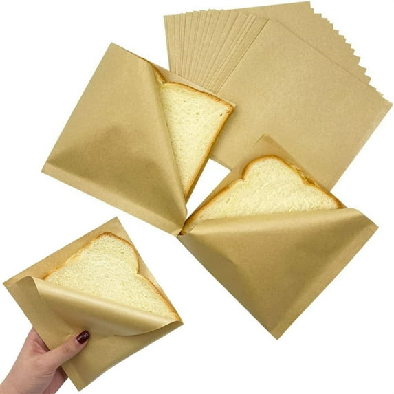 Scheam Greaseproof Pancake Individual Bags,100 Pcs Double Open Snack Bag,7" Thick Kraft Paper Pretzel Bags,Paper Sandwich Wrapper Holder,for Lunch Picnic Take Out and Home Use (Brown)