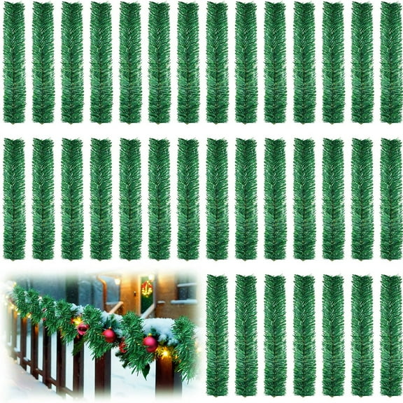 Scheam Green Artificial Pine Needles Wire Ties,48 Pcs Christmas Tree Garlands,Faux Wreath Twist Ties,Flexible Branches Decorations for Stairs Railing Fireplace Porch,Holiday Party Supply