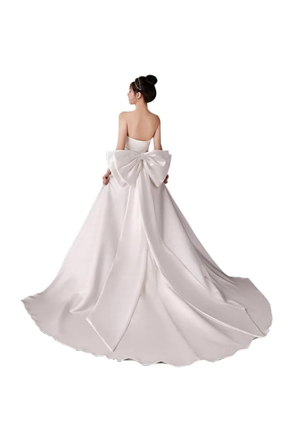 Large Detachable Bow Train for Wedding Dress,Elegant Removable Big Satin Bow with Long Tail,Ribbon Bow Bride Dresses Decorations,for Women Girls Formal Evening Gown (White)