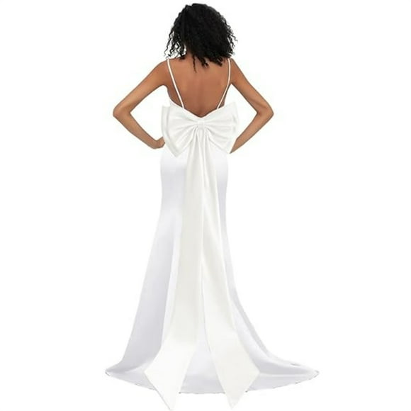 Scheam Large Satin Bow Belt,Wedding Dress Ribbon Bow with Long Tail,Removable Sweep Train Waist Sash Belt,Elegant Bride Dresses Bow Decorations,for Wedding Birthday Prom Party - White