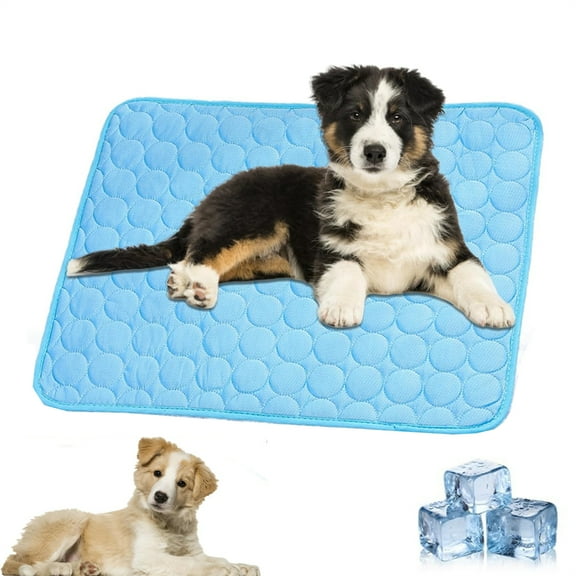 Scheam Pet Cooling Mat for Summer,1 Pcs Breathable Ice Silk Dog Sleeping Mats,Washable and Portable Cat Cooling Pad,Blue Non-Slip Cushion,for Home Outdoor Use (XS:15"×11")