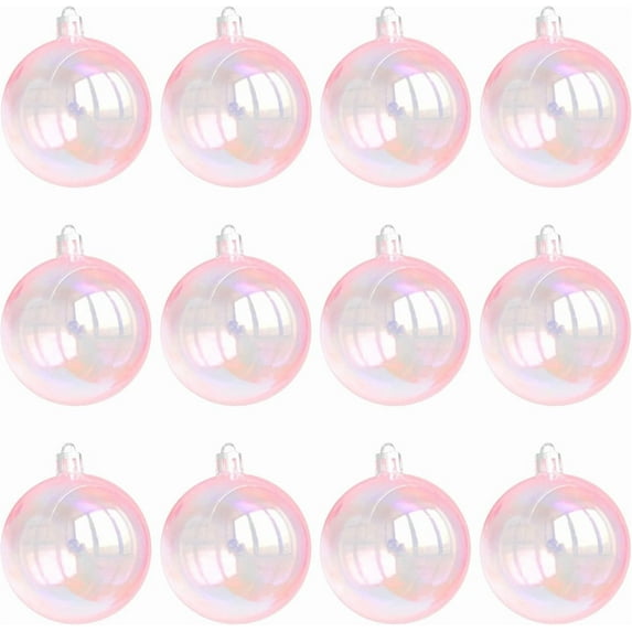 Scheam Pink Christmas Plastic Ball Ornaments,1.18 inch Mini Iridescent Ball Pendant,Shatterproof Rainbow Hanging Ball,for Holiday Party Home Decor and DIY Projects 12 Pcs