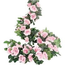 Scheam Pink Flower Garland,Artificial Silk Rose Vine,Faux Pink Rose Vine Plants,Ivy Plants Hanging Garland,Wedding Arch Art Wall Decorations,for Mother's Day Valentine's Day Party 7.6Ft