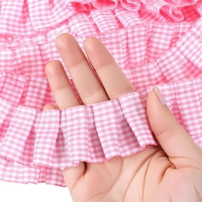 Scheam Pink Frilled Gingham Ribbon Trim 1.57" x 5yd Gingham Ruffle Pleated Lace Trim Checkered Fabric Edge Trimming for Sewing Bridal, Baby Clothes, Blankets, Pillows DIY Decorations