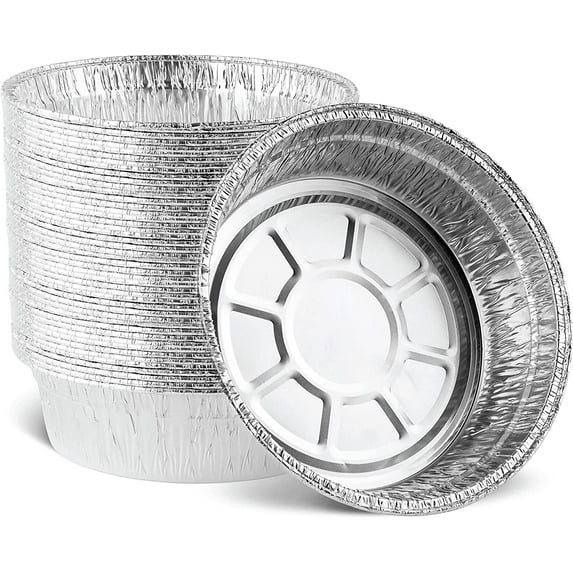 Scheam Premium Disposable 9 Inch Aluminum Pie Pans(50 pack) ; Round Foil Baking Tins for Delicious Pies, a Crispy Pie Crust, or Delectable Tart, Quiche, Flan or Cake,Silver