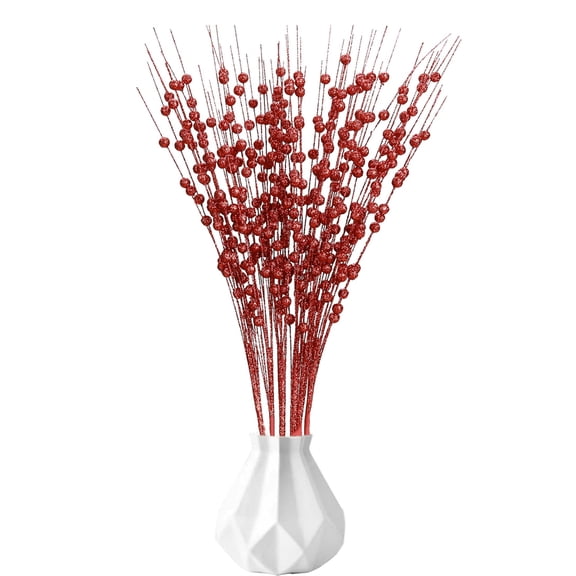 Scheam Red Glitter Berry Branches Artificial Christmas Ball Decorative Spray Sticks Foam Berries Picks Vase Filler Xmas Tree Ornaments,for Wreath Gifts Crafts Home Decor 10 Pcs