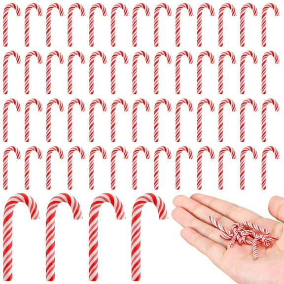 Scheam Red White Fake Canes Candy 1.2" Small Christmas Ornaments Polymer Clay Candy Craft Tree Hanging DIY Miniature Decorations for Home Office Xmas Party Decor 60 Pcs