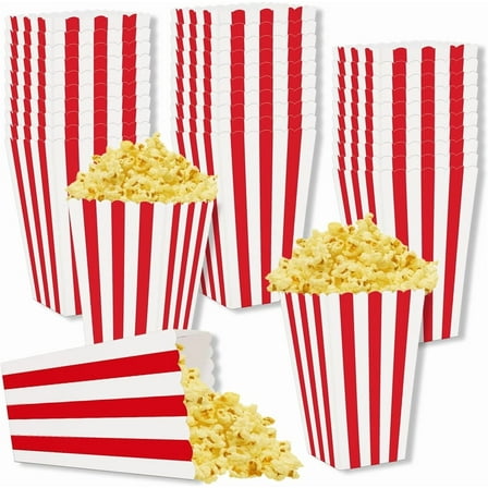 Scheam Red and White Striped Popcorn Bucket 4.5 × 2.8 inch Mini Paper Popcorn Boxes Candy Container Snack Holder Decorations for Movie Night Party Supplies 36 Pcs