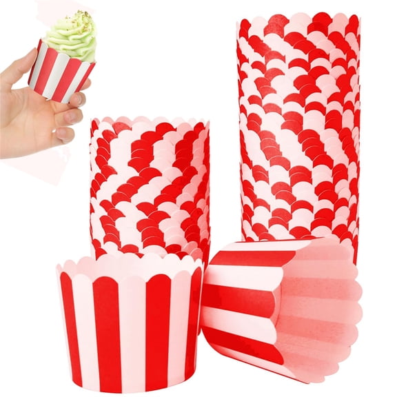 Scheam Red and White Stripes Cupcake Liners 2.3 inch Baking Paper Cups Disposable Cupcake Wrappers Small Paper Container for Muffin Popcorn Candy,Christmas Birthday Party Supplies 100 Pcs
