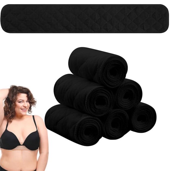 Scheam Reusable Cotton Absorbent Pads,Breathable Thin Bra Liners,18 x 3 Inch Under Breasts Sweat Liners,Washable Rectangle Breast Pads,for Women Breastfeeding Sweating (6 Pcs Black)