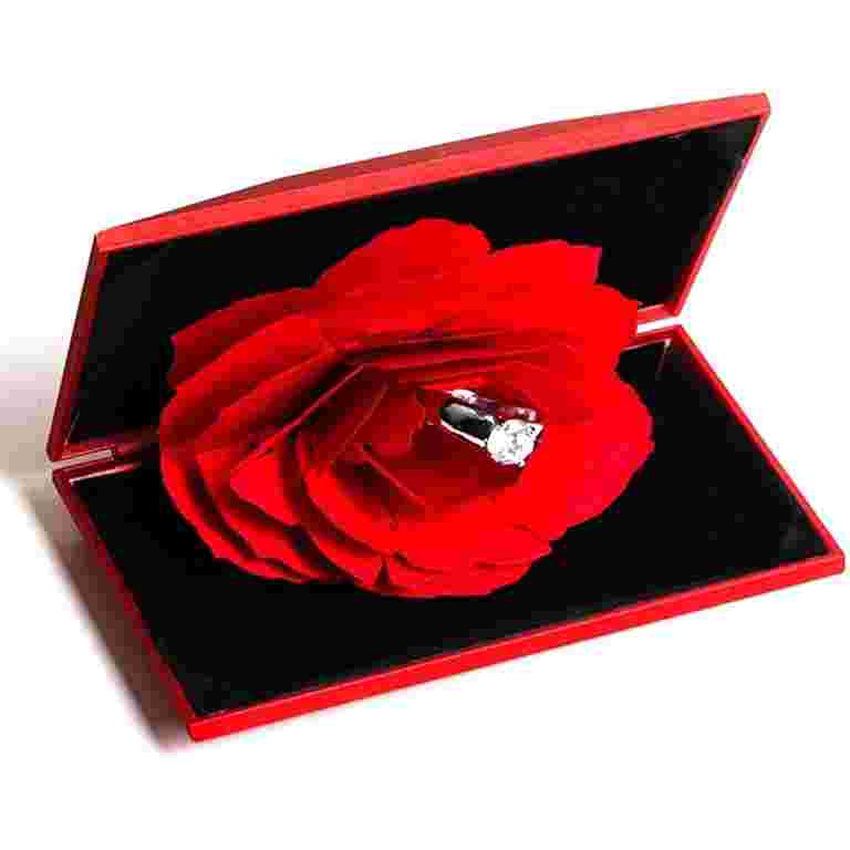 Scheam Ring Box Red Rose Flower Ring Box 3D Up Engagement Ring Box