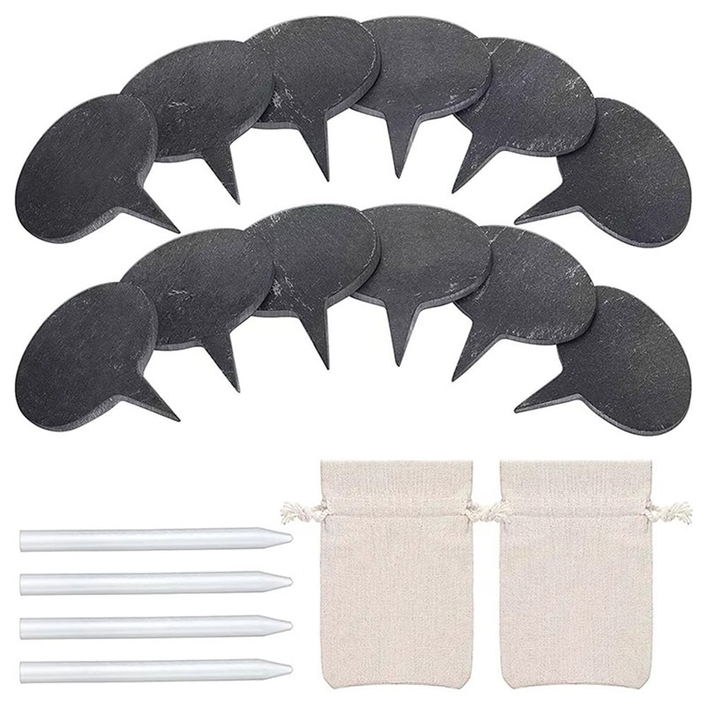 Scheam Round Cheese Markers,12 Pcs Black Slate Labels with Linen Bags ...