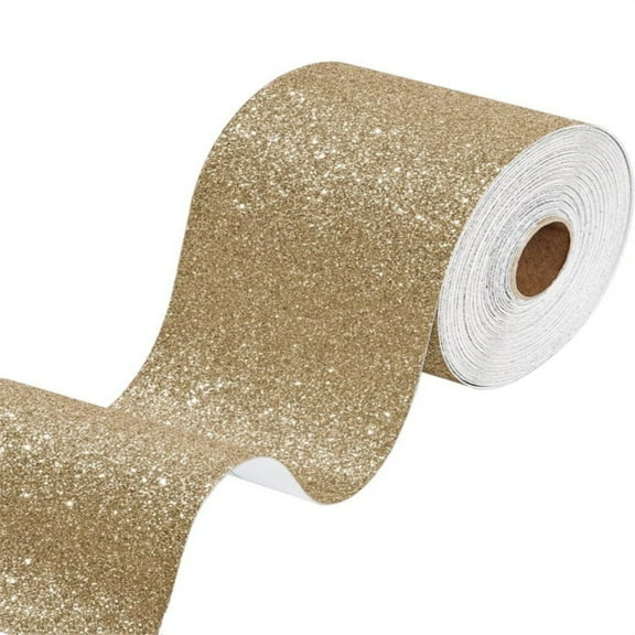 Scheam Self Adhesive Sparkle Sequins Wallpaper,Gold Glitter Wallpaper Border,Bulletin Board Borders,Removable Contact Paper,for Mirror Cabinets Dressers Ceiling Stairs 1 Roll 4"x 120"