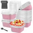 thumbnail image 1 of Scheam Set of 30 Mini Square Cake Pans with Lids and Spoons Aluminium Foil Dessert Box Cupcake Cups Disposable Baking Containers for Bread Muffin Pudding,Party Supplies (Pink), 1 of 7
