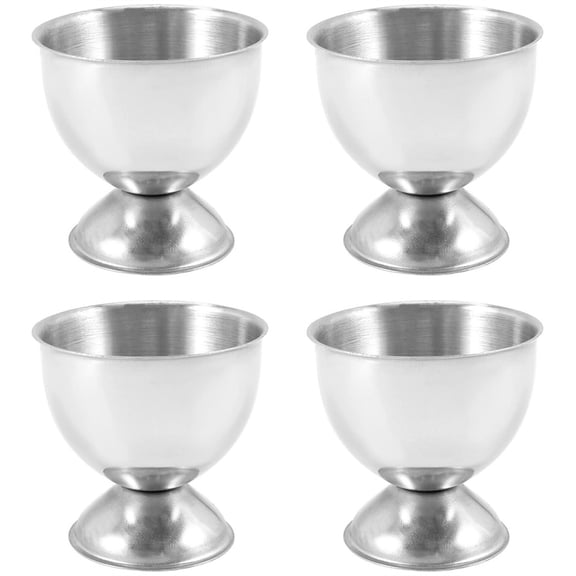 Scheam Silver Egg Cups Set,Stainless Steel Egg Trays,Soft Boiled Egg Holder,Hard Boiled Egg Stands,Easy to Clean Kitchen Gadgets Tools,for Home Restaurants Hotels Egg Display 4 Pack
