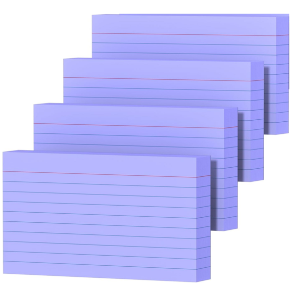 Scheam Single Sided Lined Memo Notes,4 Pack Index Note Cards,3x5 Inch Purple Ruled Flash Cards,200g Thick Memory Cards,for Home Office (Red & Blue Lines, 200 Count)