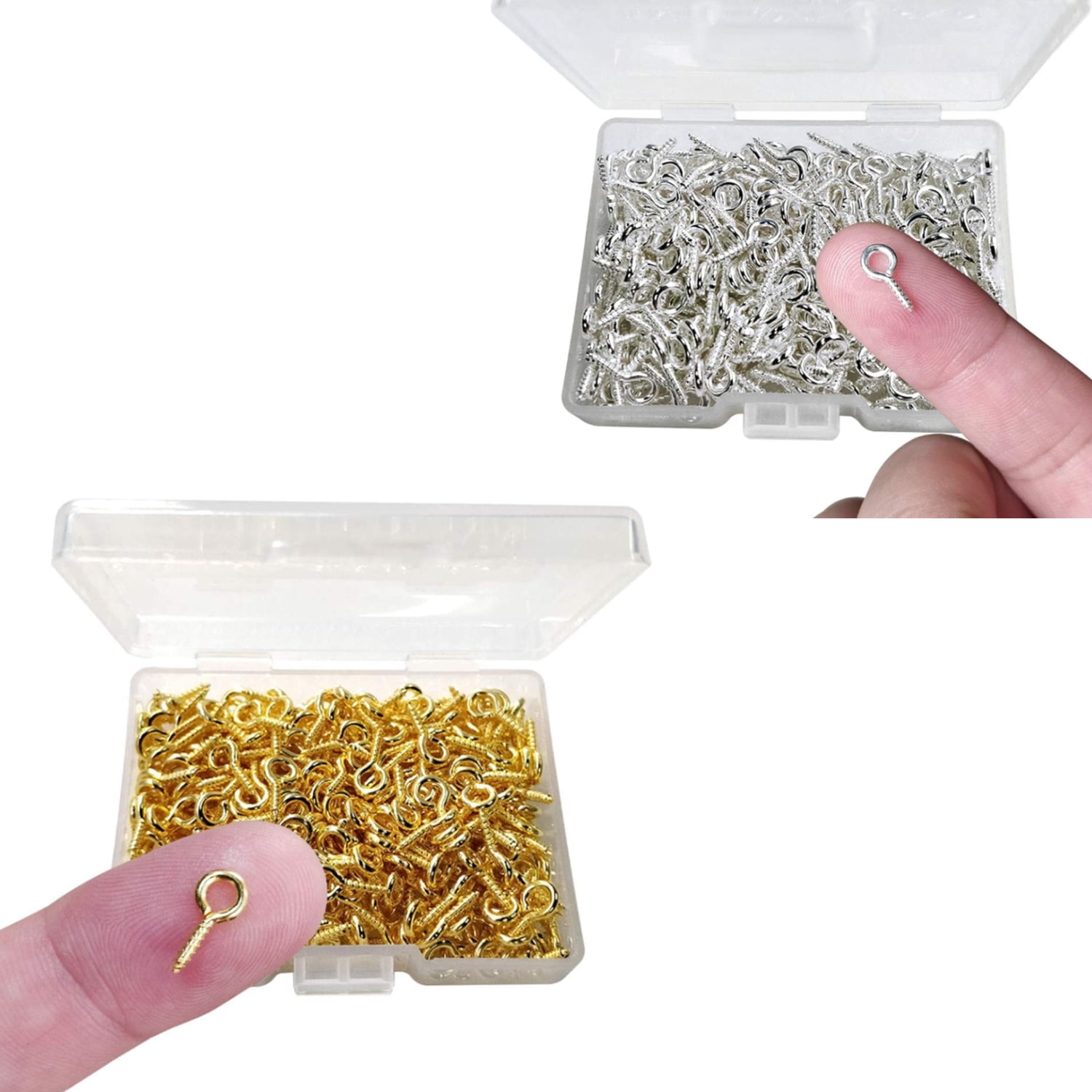 Scheam Small Screw Eye Pins,10 x 5mm Eye pins Hooks,Mini Screw Eye Pin Peg for Arts \u0026 Crafts Projects,Self Tapping Screws Hooks Ring for Cork Top Bottles \u0026 Charm Bead \u0026 DIY (300 Gold+300 Silver)