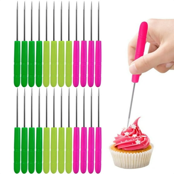 Scheam Stainless Steel Cookie Scribe Tool,Sugar Stir Needle,Biscuit Icing Pin,Plastic Handle Tip Pin,Cake Decorating Supplies,for DIY Crafting Coffee Pulling Needlework 24 Pcs Multicolor